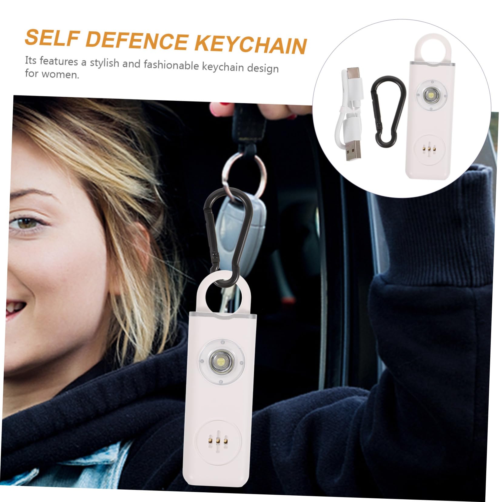 GALPADA Auncia Personale Ricaricabile Da Auto Allarme Donne Di Sicurezza Delle Donne Af- White English Per Le Donne Tag Kit Kit Lock Acciaio Inossidabile