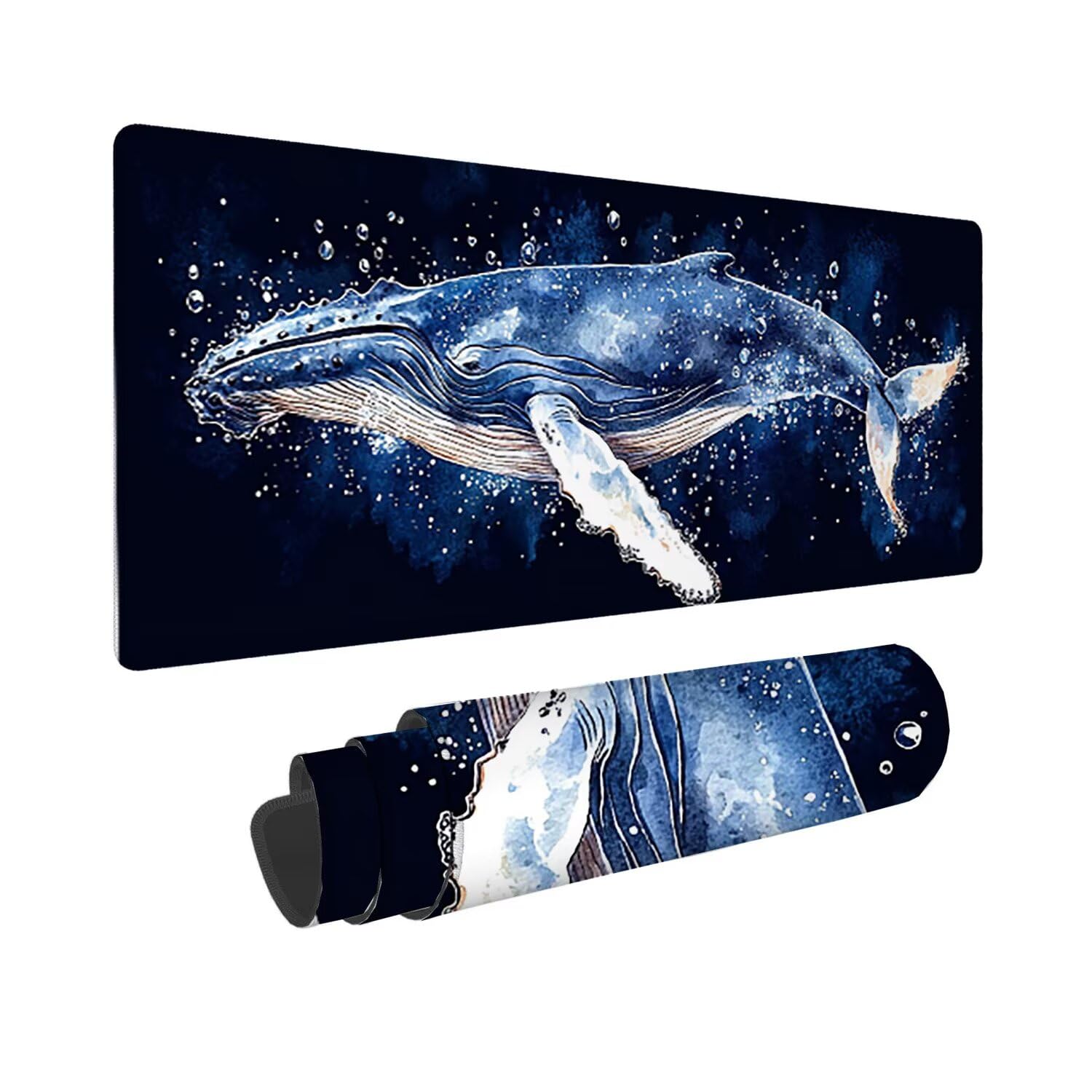 Podkładka pod mysz do gier XXL duża mysz 1200 x 500 mm, duża podkładka pod biurko z antypoślizgową gumową podstawą dla graczy, poprawia precyzję i szybkość (wieloryb) o-443