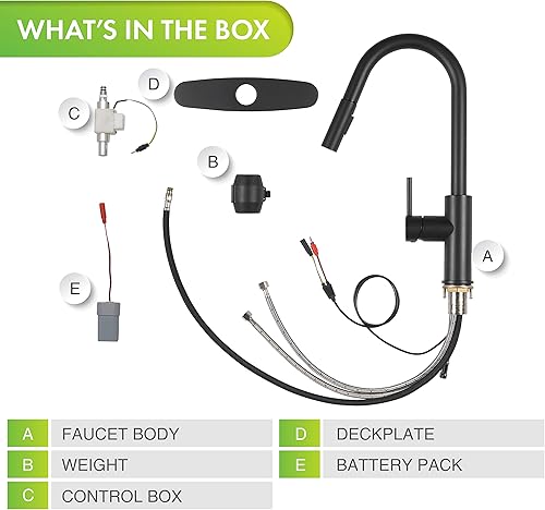Miniatura 5 de Homewerks 55-K821S-MB-T - Pulverizador desplegable para grifo de cocina sin contacto manos libres, simple, instalación de 2, 3 o 4 agujeros, negro