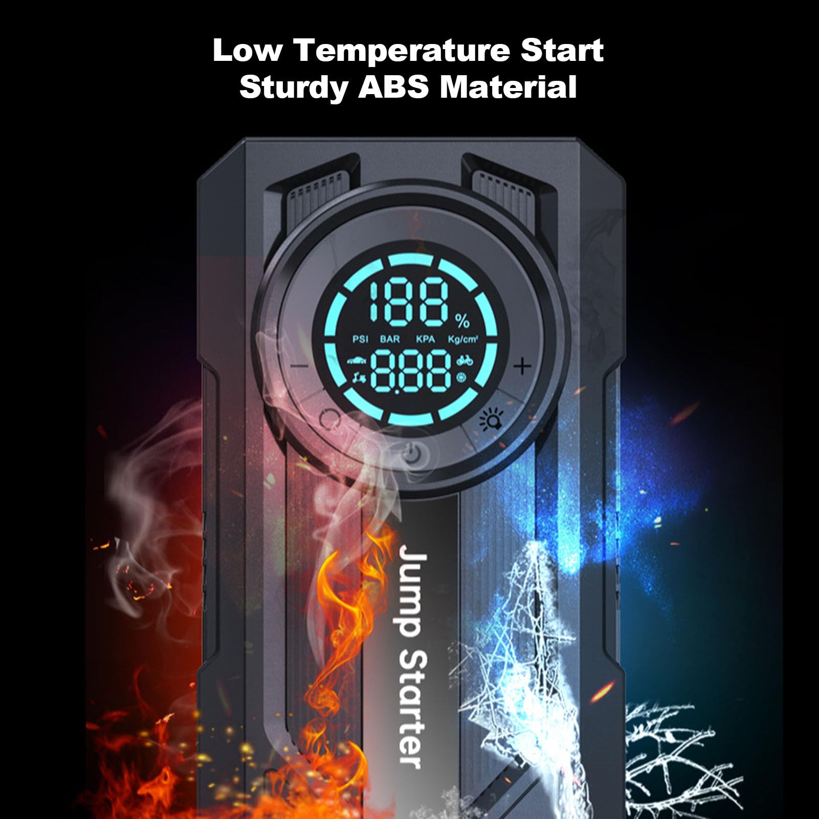 Lazmin112 Arrancador de BateríA de Coche de 2000 A, Banco de Energía de Emergencia Portátil con Compresor de Aire, Inflador de Neumáticos de 150 PSI, Luz LED de Carga Rápida de 45 W, para