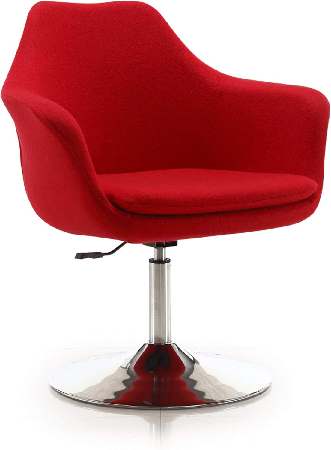 Manhattan Comfort Kinsey Adjustable Swivel Accent Chair Set of 1 with 360° Turn, Upholstered in Wool Blend, Polished Chrome Base, Ergonomic Design for Living Room & Home Office, 300 Lbs Capacity, Red