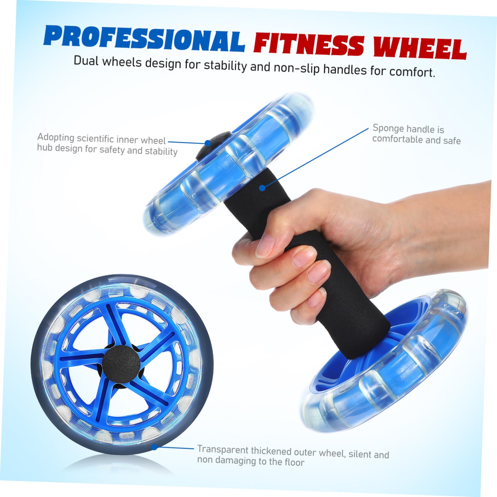 Toyvian Rueda Doble de Abdominales para Fortalecer Músculos, Diseño Ligero Ruedas Duales y Agarres Antideslizantes para Entrenamiento en Casa
