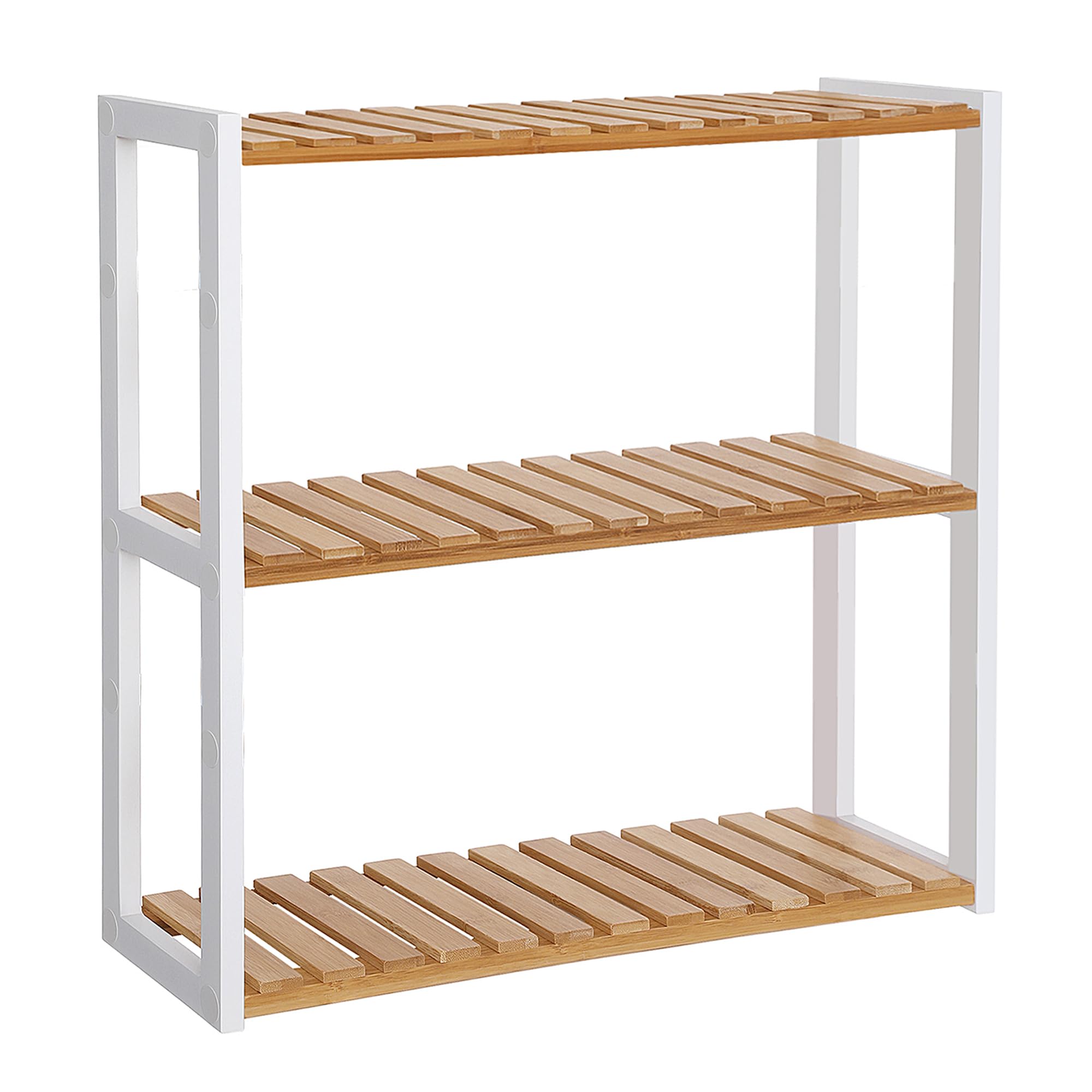 SONGMICS Estante Baño, Estantería Baño, Estante Pared de 3 Niveles para Plantas Ajustables, Montado en la Pared o de Pie, en Sala de Estar, Balcón, Cocina, 15 x 60 x 54 cm, Natural y Blanco BCB13WN