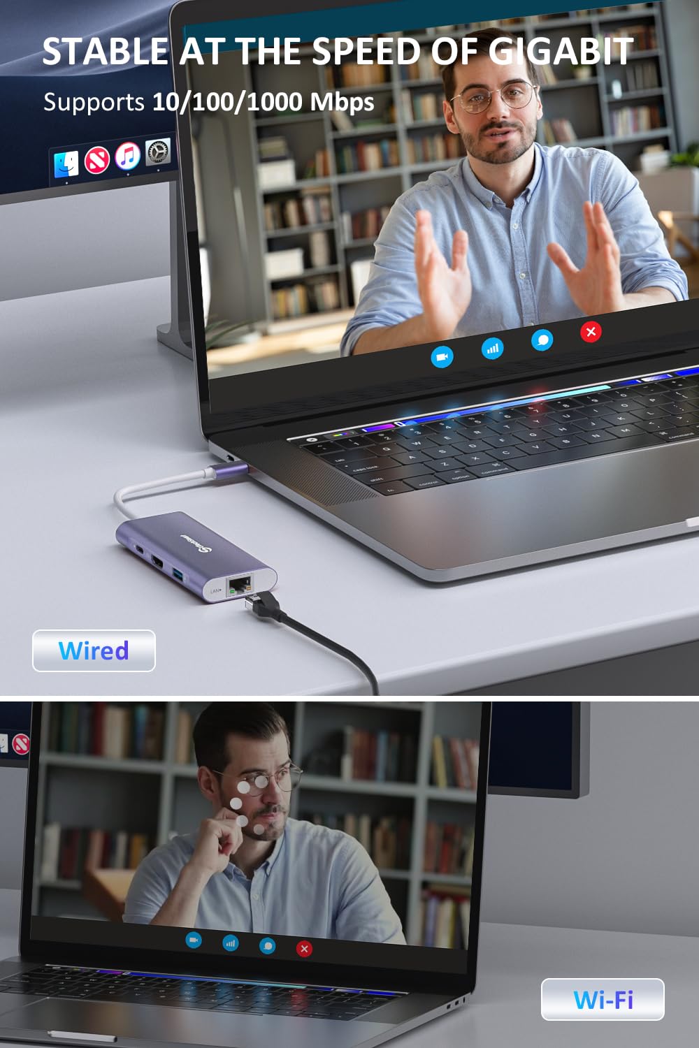 Hub USB C, UtechSmart 6 en 1 Adaptateur USB C vers HDMI avec 1000M Ethernet, Port de Charge PD 100W, 3 Ports USB 3.0 compatibles avec MacBook Pro, Chromebook et périphériques USB C (Violet)