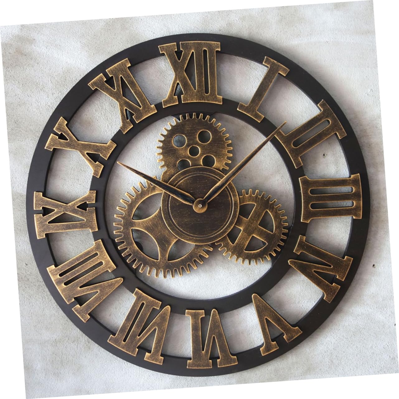 ABOOFAN Reloj de Pared Retro Decorativo de Estilo Industrial 34 Cm | Madera Dorada, 1 Pieza, Diseño Creativo Colgante, Formato de 34cm, Envío sin Batería