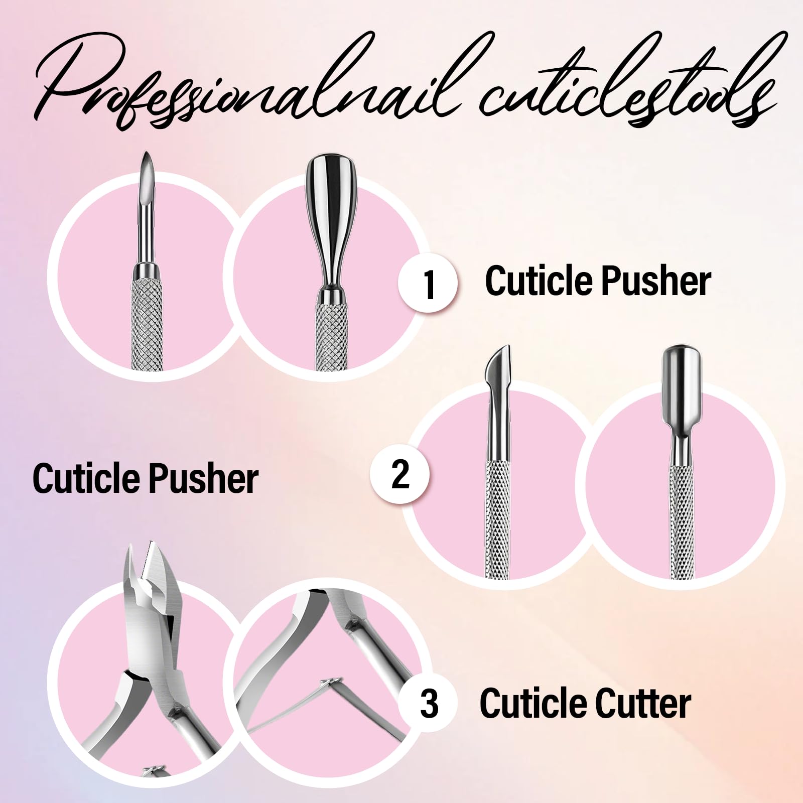 3-teiliges Nagelhautzangen Set, Professionelle Edelstahl Nagelhautzange mit Nagelknipser und Nagelhautschieber, Entfernung Überschüssige Eingerissener Haut,für Fußnägel und Fingernägel