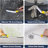 Vista 2 de Cepillo de cerdas duras para hendiduras de limpieza de baño, cepillo de limpieza de huecos de baño, cepillo de lechada delgado, mango grande