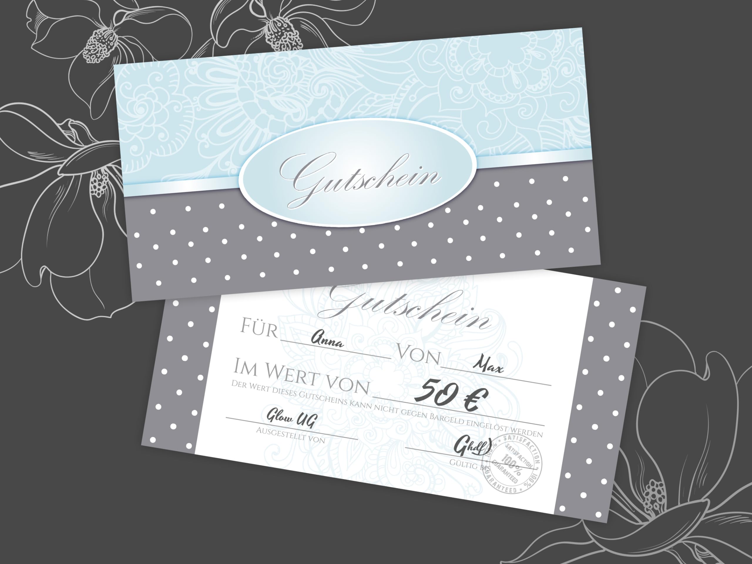 250 Geschenkgutscheine DIN lang plus (21 x 10,5 cm) Design Motiv Ornament. Blanko Gutscheine zum Ausfüllen Gutschein Geschenk Karte für Massage Wellness Kosmetik Nagelstudio Spa Beauty