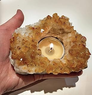 AMOYSTONE Natural Citrine Candle Holders Crystal Quartz Tealight Holders Decorative Stone Candle Stand Home Decor 1.5-3.0 LBS