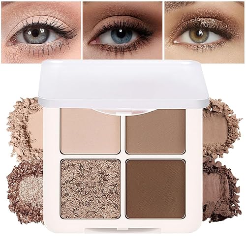 4 Colors Matte Shimmer Eyeshadow Makeup Palette,Champagne Nude Light Dark Brown Highly Pigmented Natural Neutral Eye Shadow Palette,Long Lasting Waterproof Naturing-Looking Women Girls Eye Shadow - C-4 Colors-Nude Gold Brown