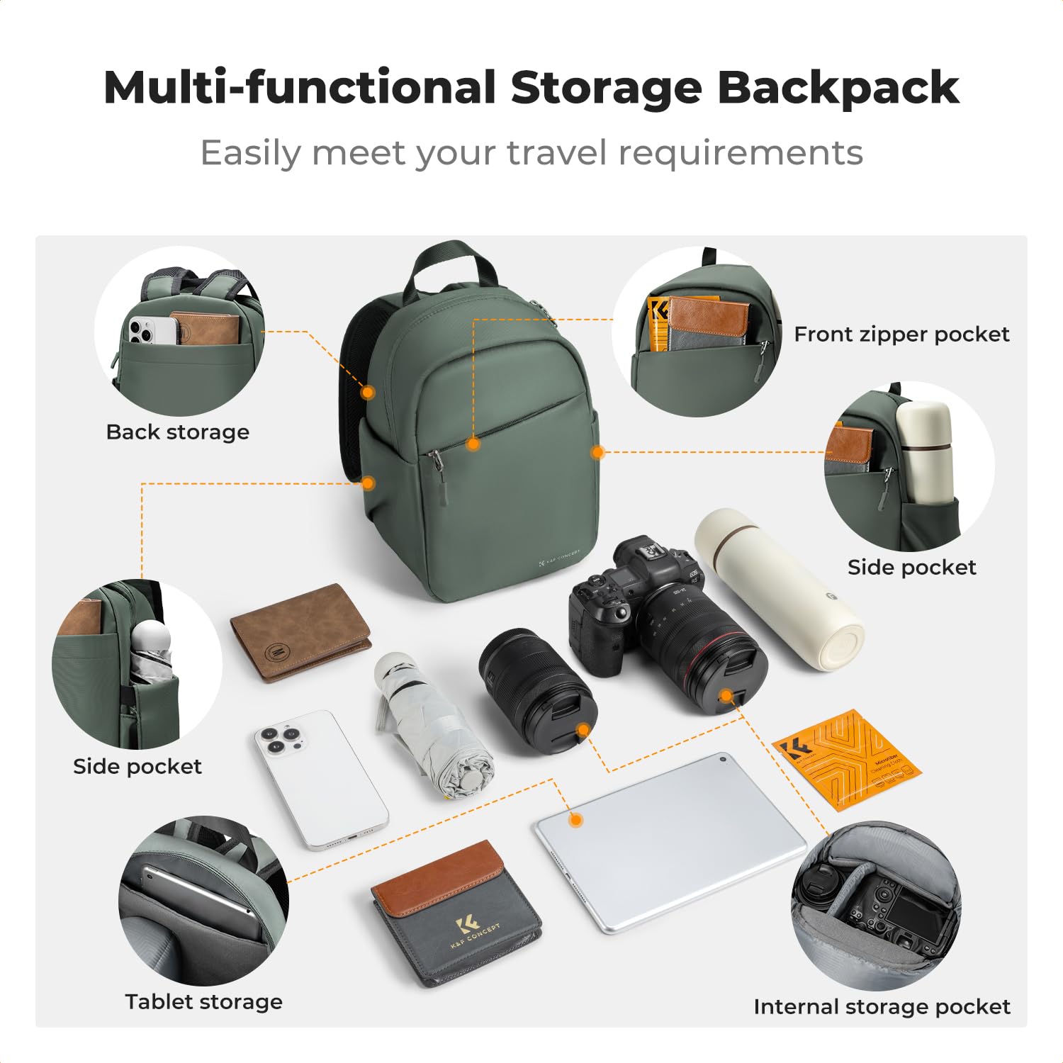 K&F CONCEPT Täglicher Kamerarucksack, Fotorucksack Klein Tragbar mit Verstellbarem Schultergurt für DSLR Kamera & Objektiv, Ideal für Alltag, Arbeit und Reisen (Dunkelgrün)