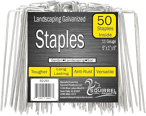 Squirrel Products Estacas de jardín en forma de U, grapas de jardinería de 6 pulgadas, estacas de calibre 11 para tela de paisajismo, 0.114 in, 5.9