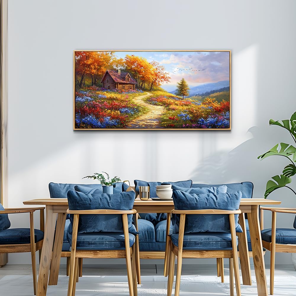 Canvas Wall Art for Living Room Wood Framed Large Wall Decor for Bedroom Office Decorations Field Landscape Wall Pictures Artwork Autumn Scenery Paintings Aesthetic Ready to Hang 30x60 in