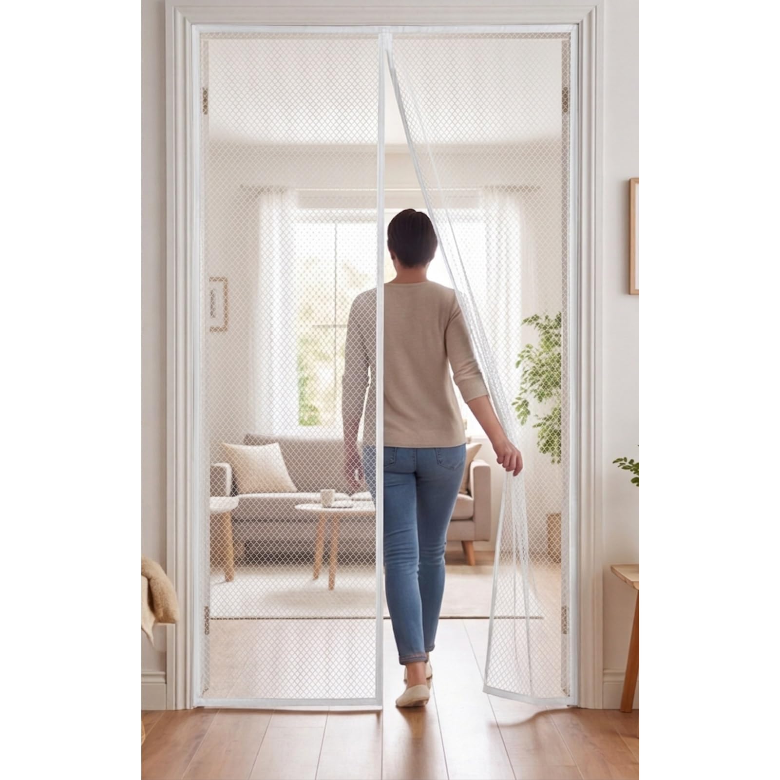 Moustiquaire porte 92 x 227 cm blanche avec rideau magnétique intégral pour entrée