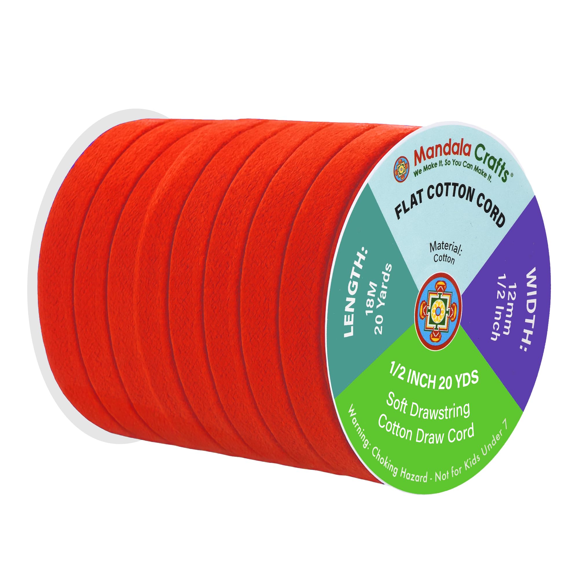 Mandala Crafts Red Flat Drawstring Replacement, 1/2 Inch 20 YDs Red Soft Drawstring Cotton Draw Cord Hoodie Sweatpants Drawcord Replacement