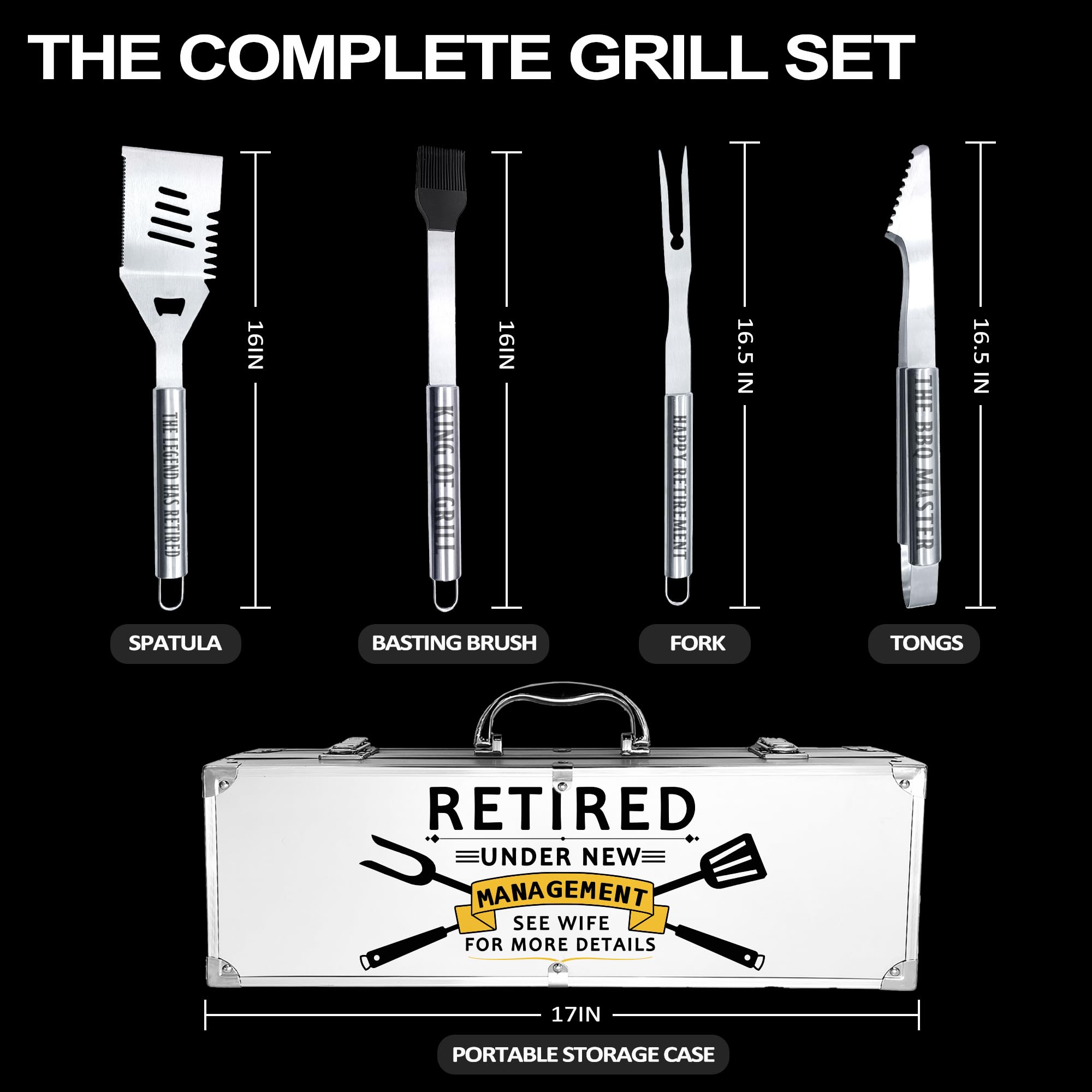 Retirement Gifts for Men, Retired Gifts for Men, Dad, Grandpa, Coworker, Teacher, Boss, Retirees Heavy Duty Grilling Accessories for BBQ, Thick Stainless Steel Grill Utensils with Non-Slip Handle Tool