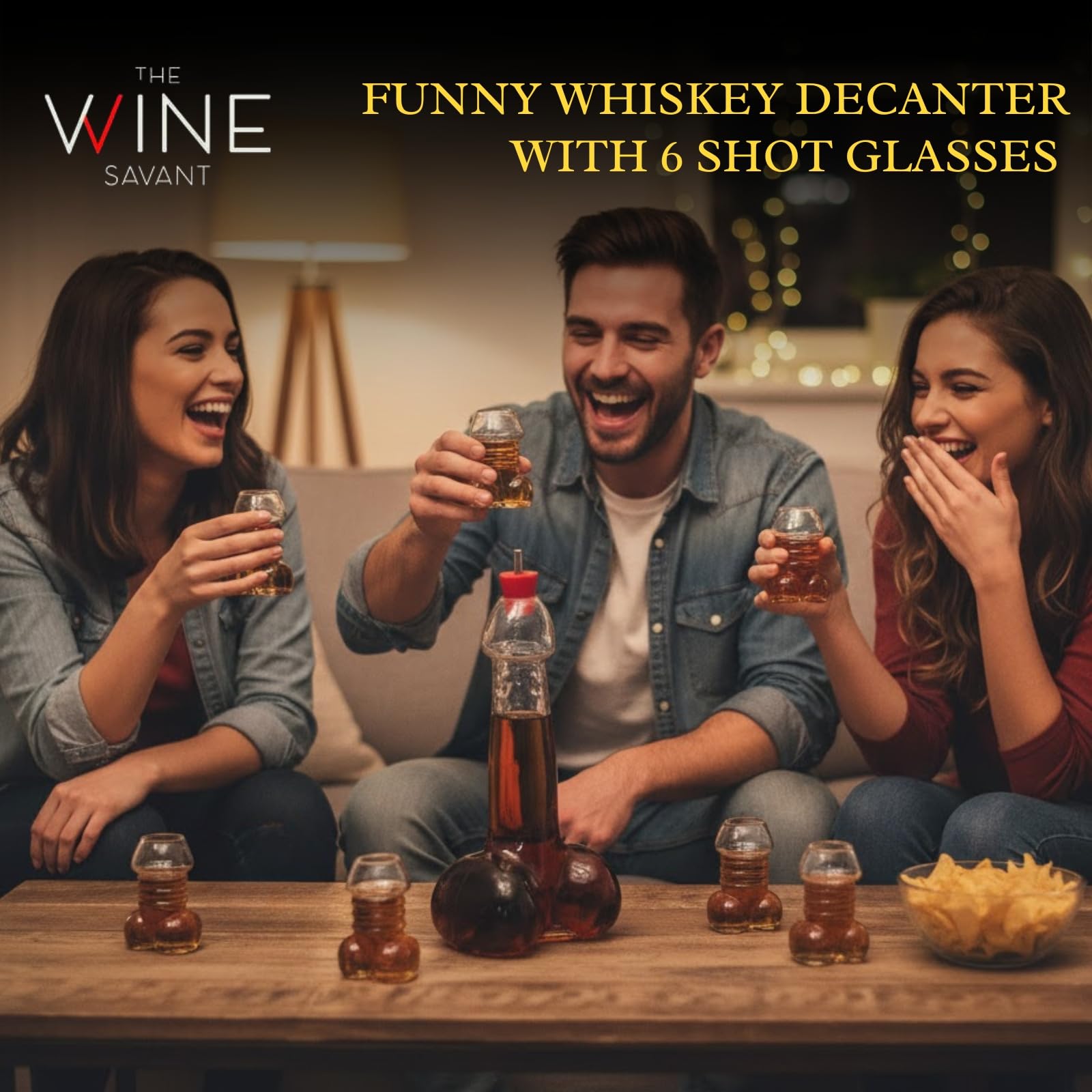 Lustiger Whiskey Dekanter - Einzigartiger Glasdekanter für Scotch, Bourbon, Tequila & mehr - Lustiges Gag-Geschenk mit 6 Schnapsgläsern - Perfekt für Partys & Neuheit Barware