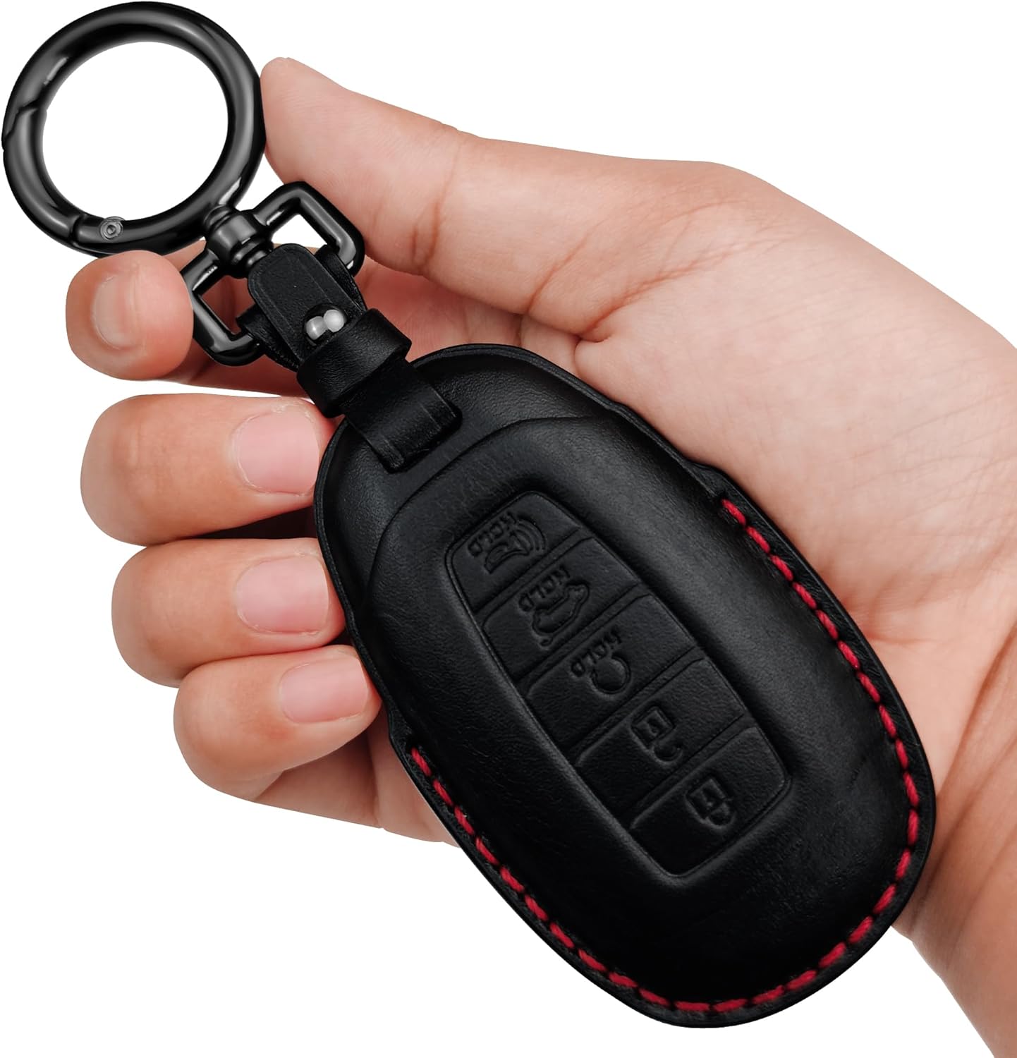 Tukellen Funda de cuero genuino para llavero inteligente para Hyundai Palisade Elantra GT Accent Kona Santa Fe Veloster 2020-2022, Negro (línea roja)