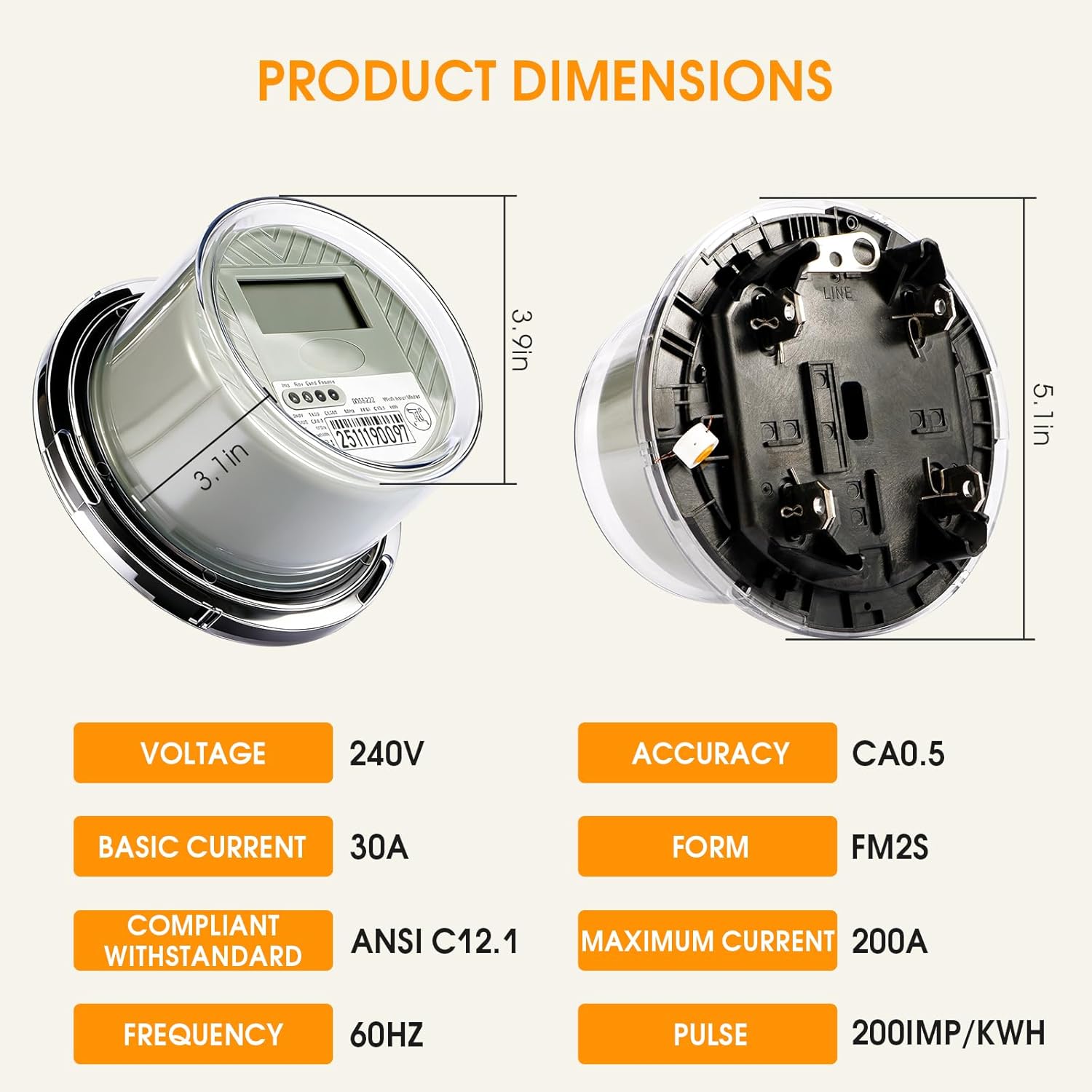 240V 2 Wire Digital Electric KWH Meter, RV Watt Hour Energy Meter, Power Consumption Monitor for RV Trailer, Camper & Home Electrical System (240, Volts (AC))