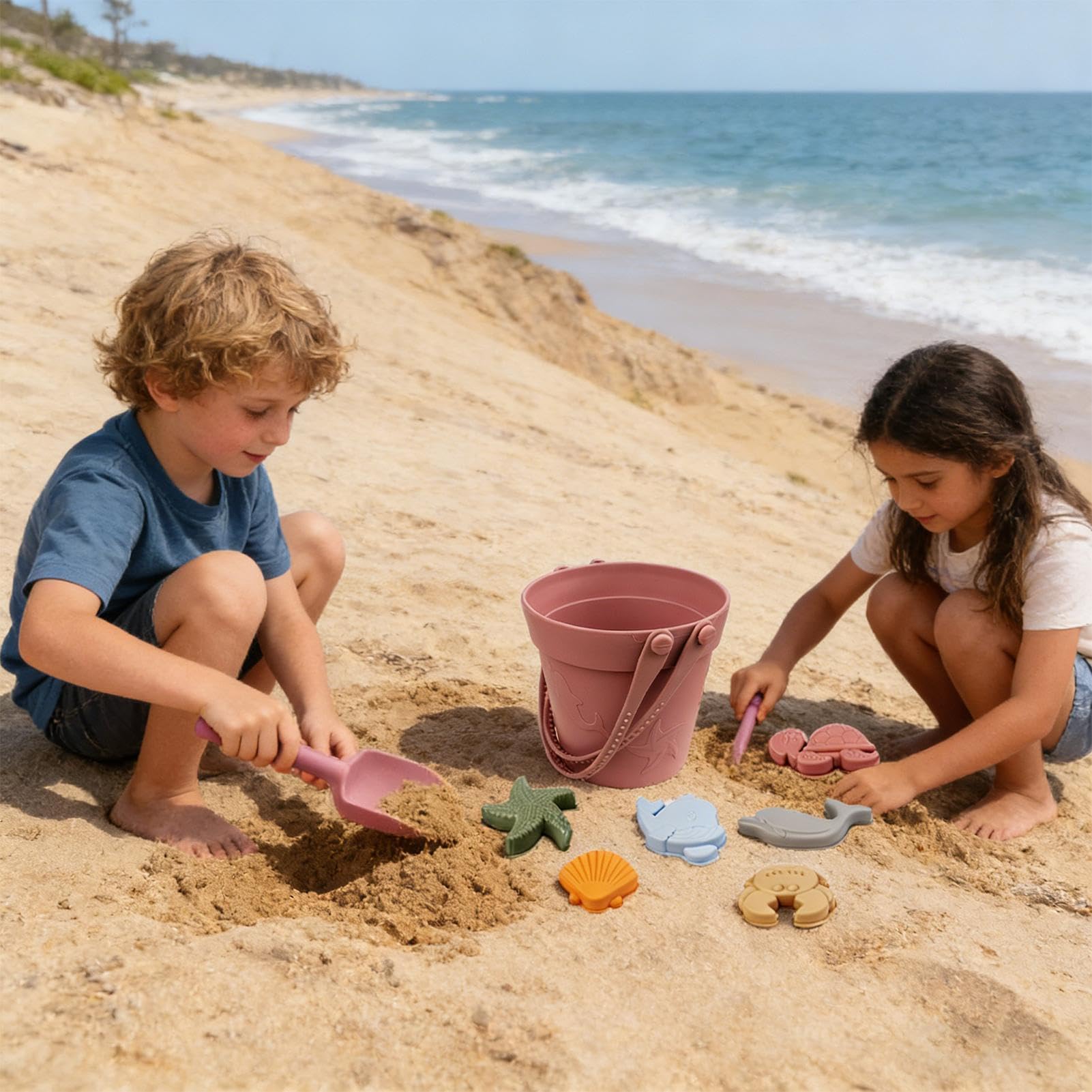 Générique Jeux de Plage Seau Pelle et Moules Animaux en Silicone