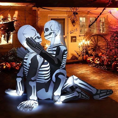 Miniatura 2 de GOOSH Esqueleto inflable de Halloween de 6.5 pies de largo, decoración para exteriores, patio, abrazos, parejas, amantes con luces LED integradas