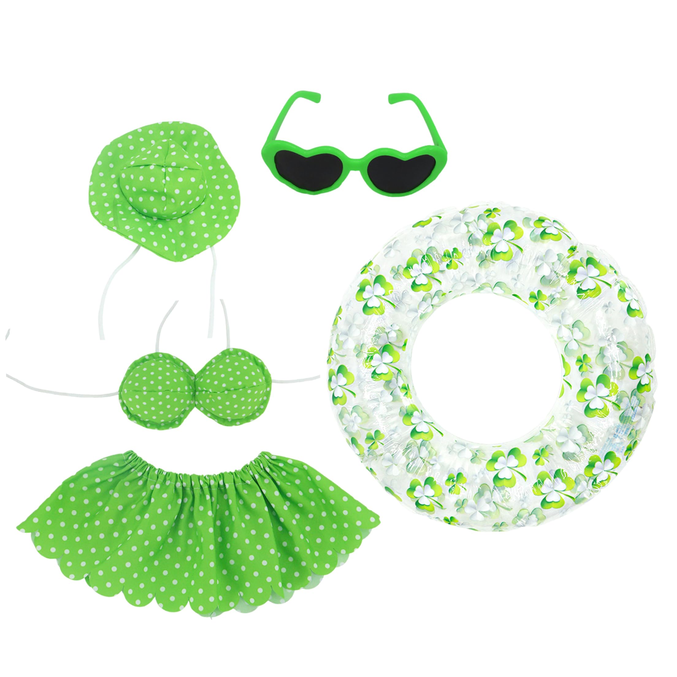 Gemuseeee Porch Geese Summer Outfit - Hawaiian Themed Bikini Outfits With Inflatable Glitter Float Hat & Sunglasses Green