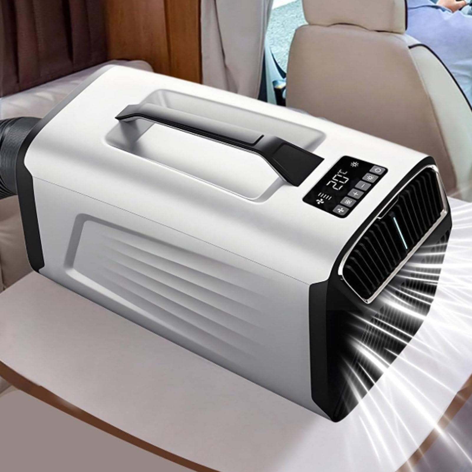 Cashwise Mobile Tent Air Conditioner, 5200 BTU Efficient Cooling, Portable Camping Air Conditioner, Cooling + Dehumidify + Fan + Sleep Mode + 24h Timer, Exhaust Duct Included Silver-24V