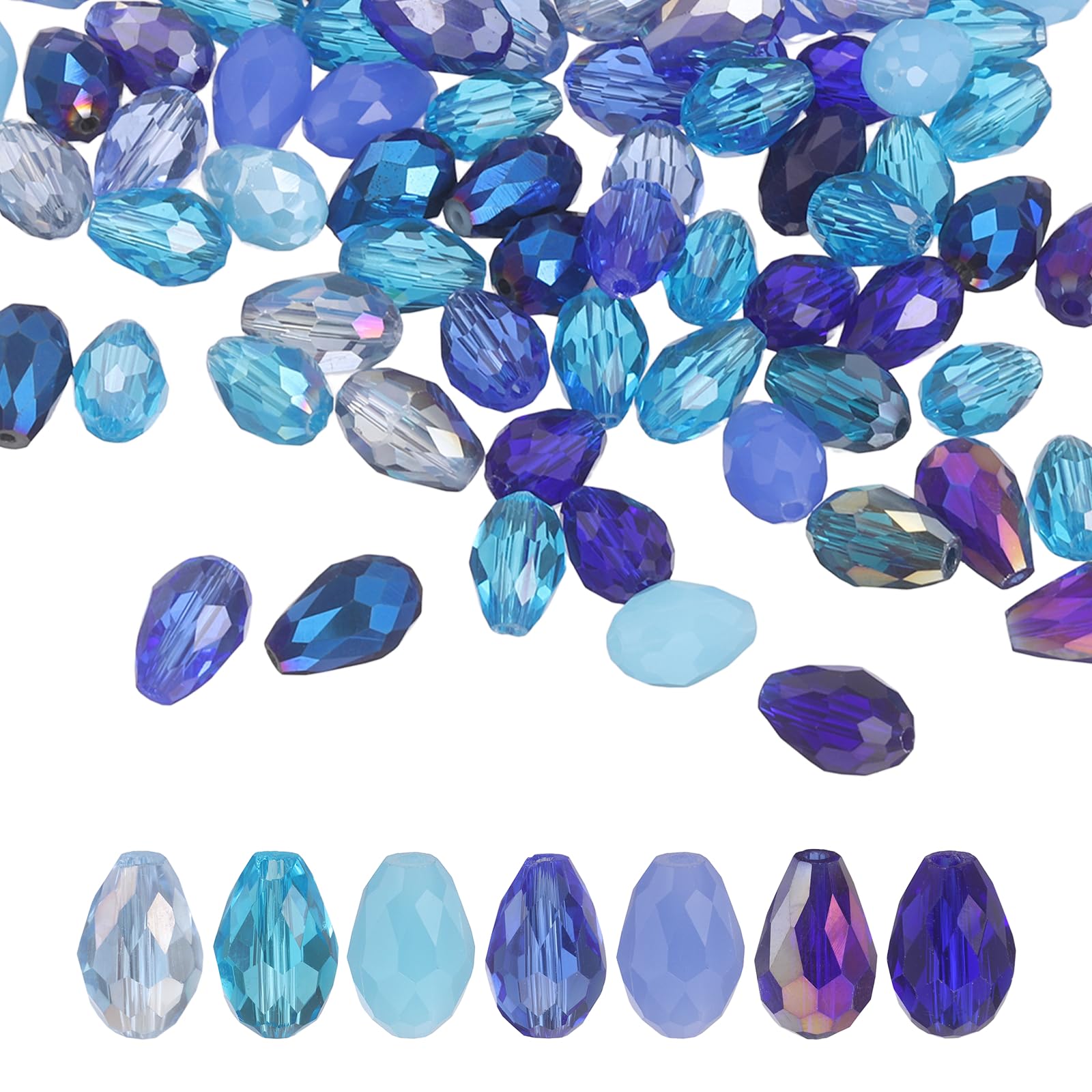 sourcing map 50 PCS Teardrop Crystal Glass Beads, 8x12mm Faceted Shape Crystal AB for Necklace Bracelet Earrings DIY Jewelry Crafts Making Supplies, Blue