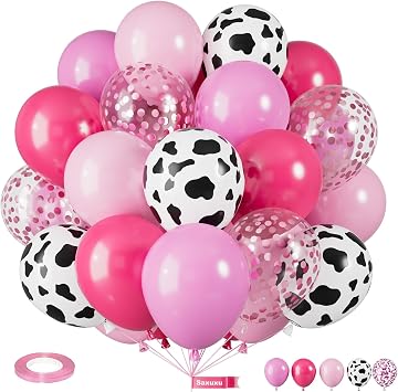 Pink Cow Balloons, Cow Print for Cowgirls Western Rodeo Farm Birthday Party