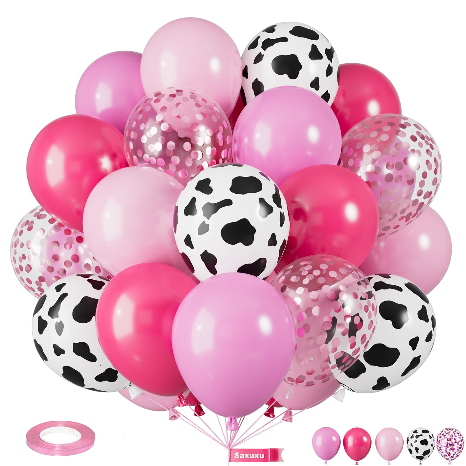 Różowe balony w kształcie krowy, 30 cm, różowe balony z nadrukiem krowy, pastelowy różowy, motyw krowy, balony helowe, różowe konfetti, balony lateksowe dla krów, dziewcząt, na farmę, urodziny