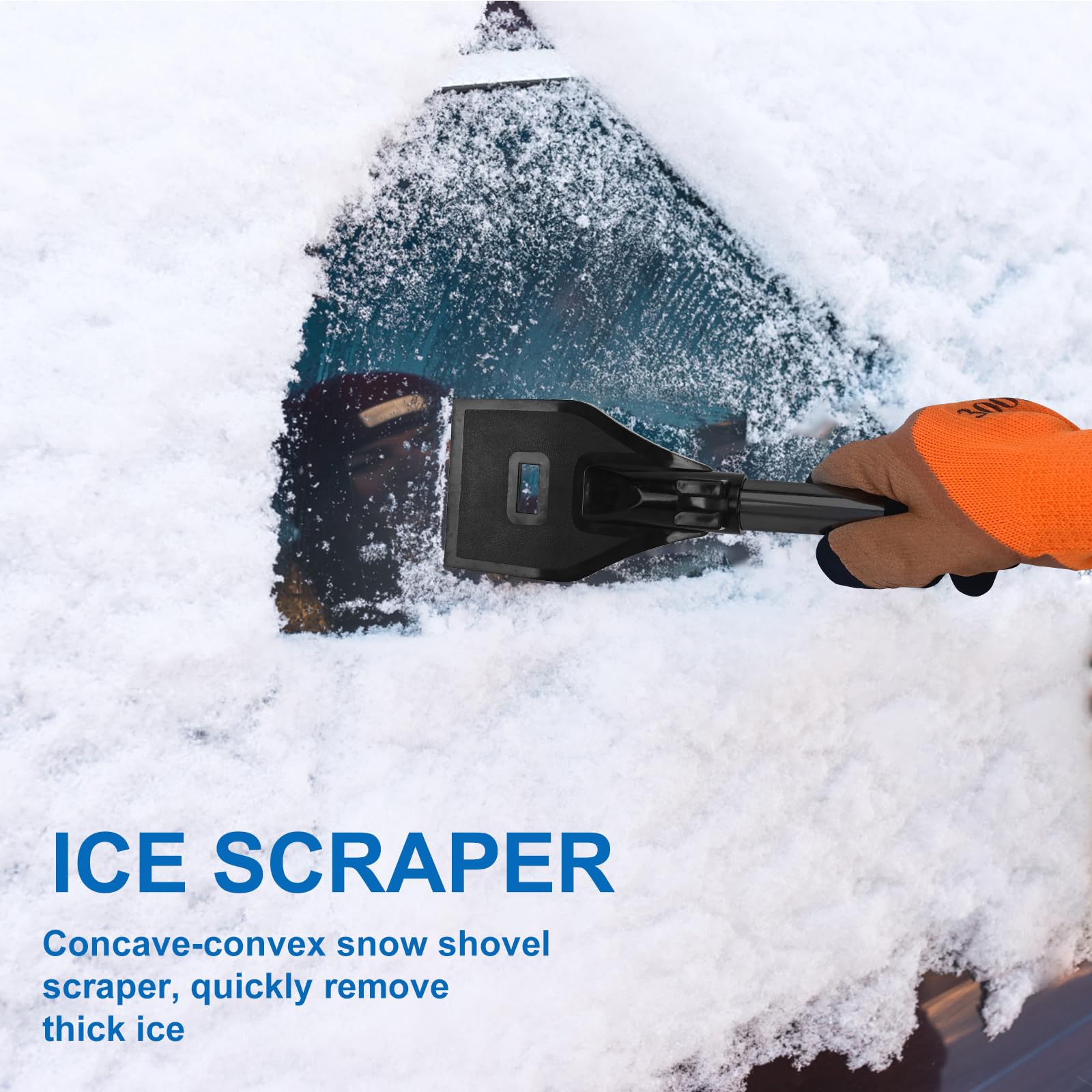 Set da neve 3-in-1, pala da neve retrattile con raschietto per ghiaccio e spazzola per neve per ghiaccio, neve, auto, vialetto, granulometria con sacca di stoccaggio e guanti (nero)