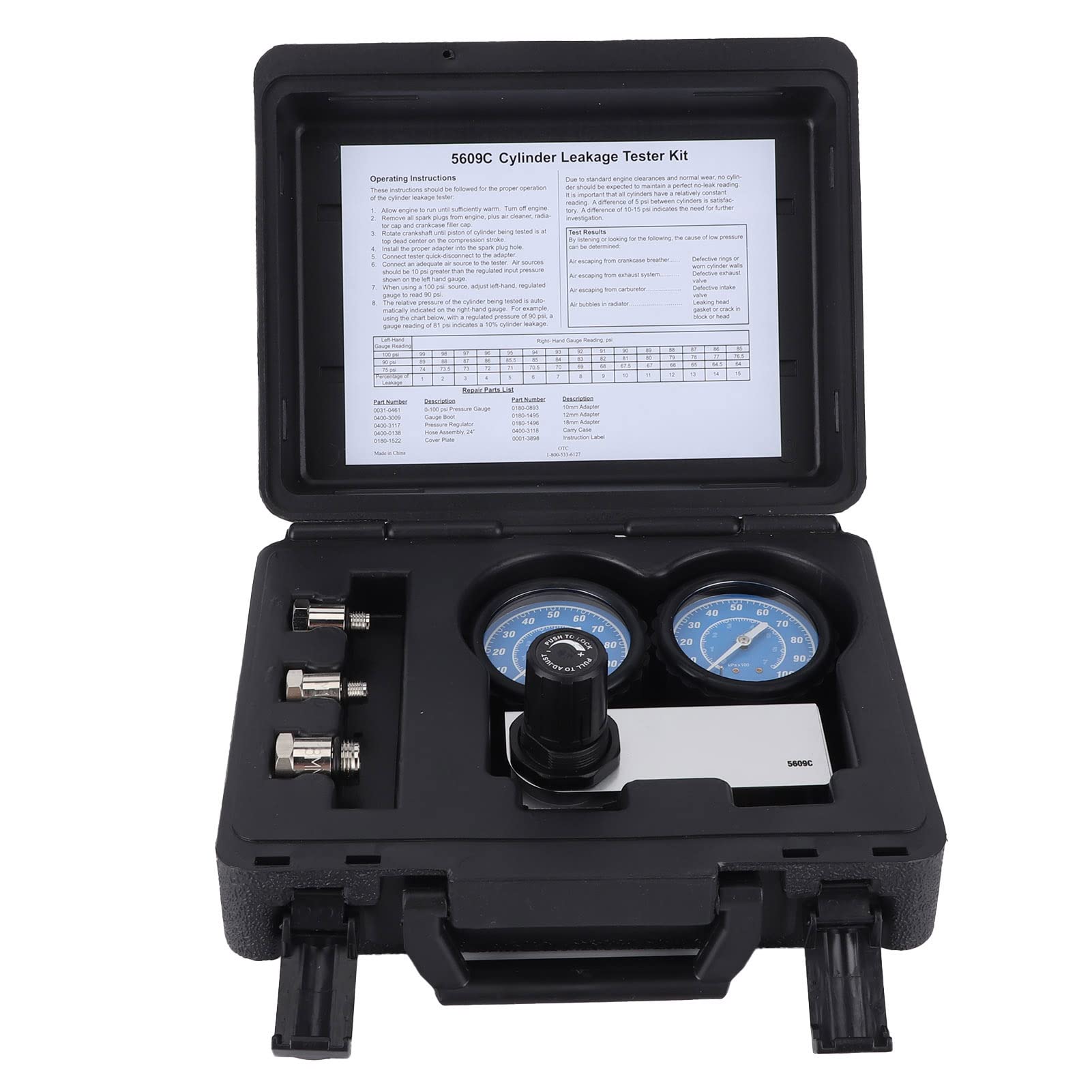 Kit de détecteur de fuite de cylindre, outil de diagnostic rapide à double jauge pour moteurs à essence, réglage de la pression avec 3 adaptateurs, tuyau de 61 cm