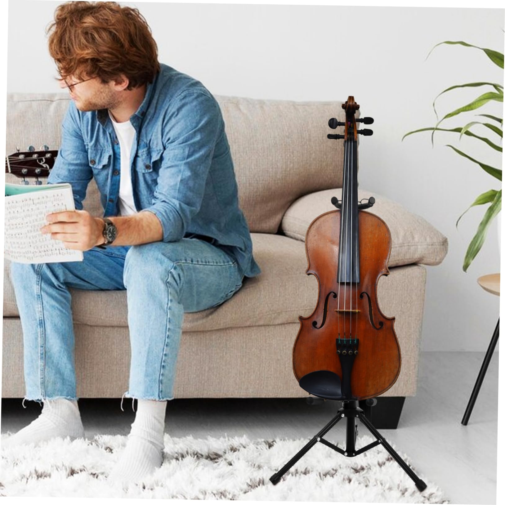 Totority Compact Violin Floor Bracket Self-locking Violin Stand for Gravity Hold