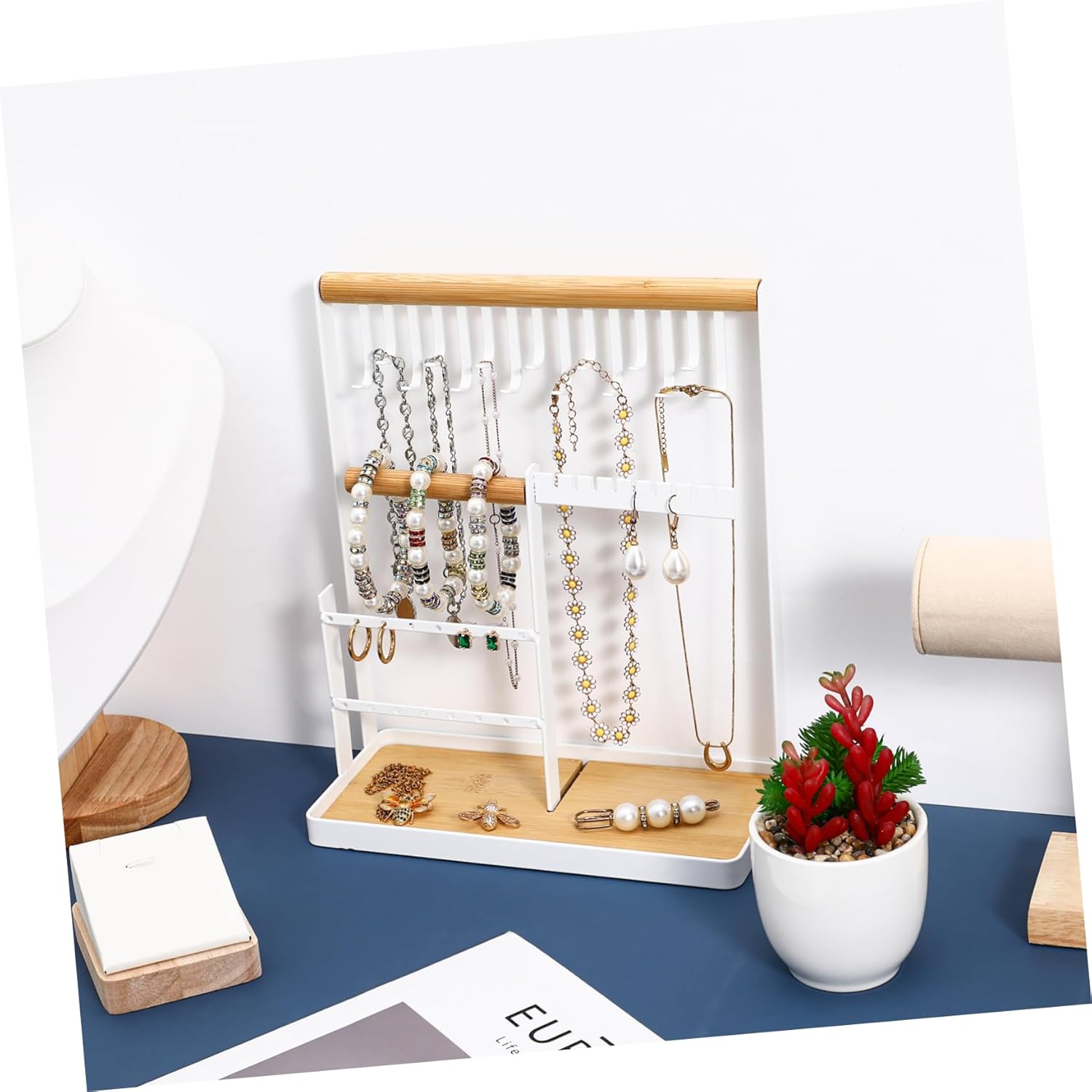 Jewelry Stand Organizer Elegant Metal Necklace and Earring Holder for Bracelets Rings and Necklaces Strong Construction with Ample Capacity for Stylish Home Decor