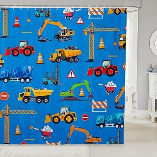 Feelyou Blue Excavator Shower Curtain for Bathroom Decor Construction Vehicles Bath Curtain for Stalls Bathtubs Equipment Trucks Bathroom Accessories Waterproof Polyester Fabric with 12 Hooks 72"x72"