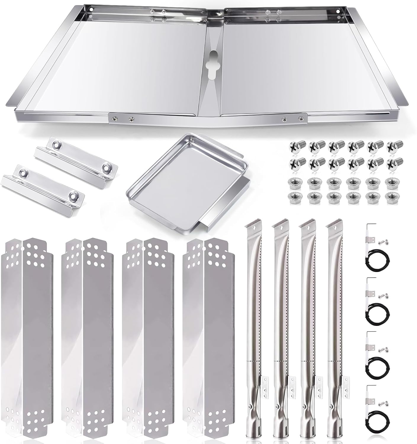 Grill Grease Tray Replacement Parts for Nexgrill 4 Burner 720-0830H, 720-0783E, 720-0888, 720-0888N, 720-0830A, Adjustable 24''-30'' Gas Grill Drip Pan, Heat Plates Shield, Burner Tubes and Igniters.