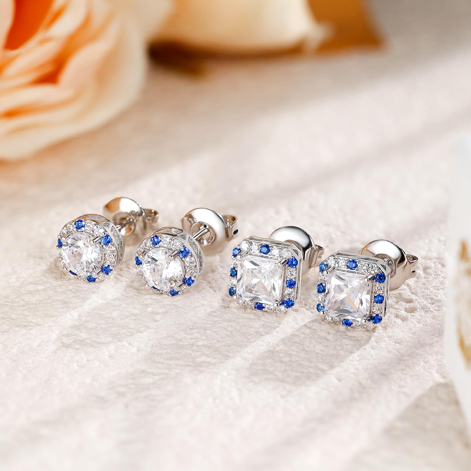 Hypoallergenic Titanium Stud Earrings for Sensitive Ears, 18K Gold Plated Halo Round Square Cubic Zirconia Earrings Set for Women and Men - Image 2