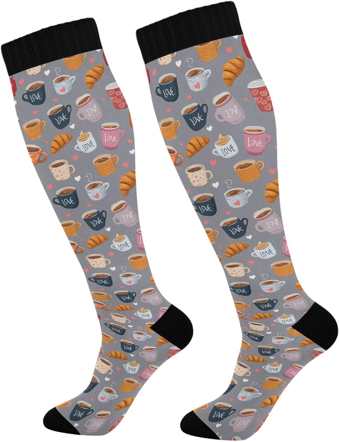 Pigsaly Ceramic Mugs Coffee Cups Womens Knee High Socks Love Compression Socks Athletic Tube Sock Outdoor Sport Socks