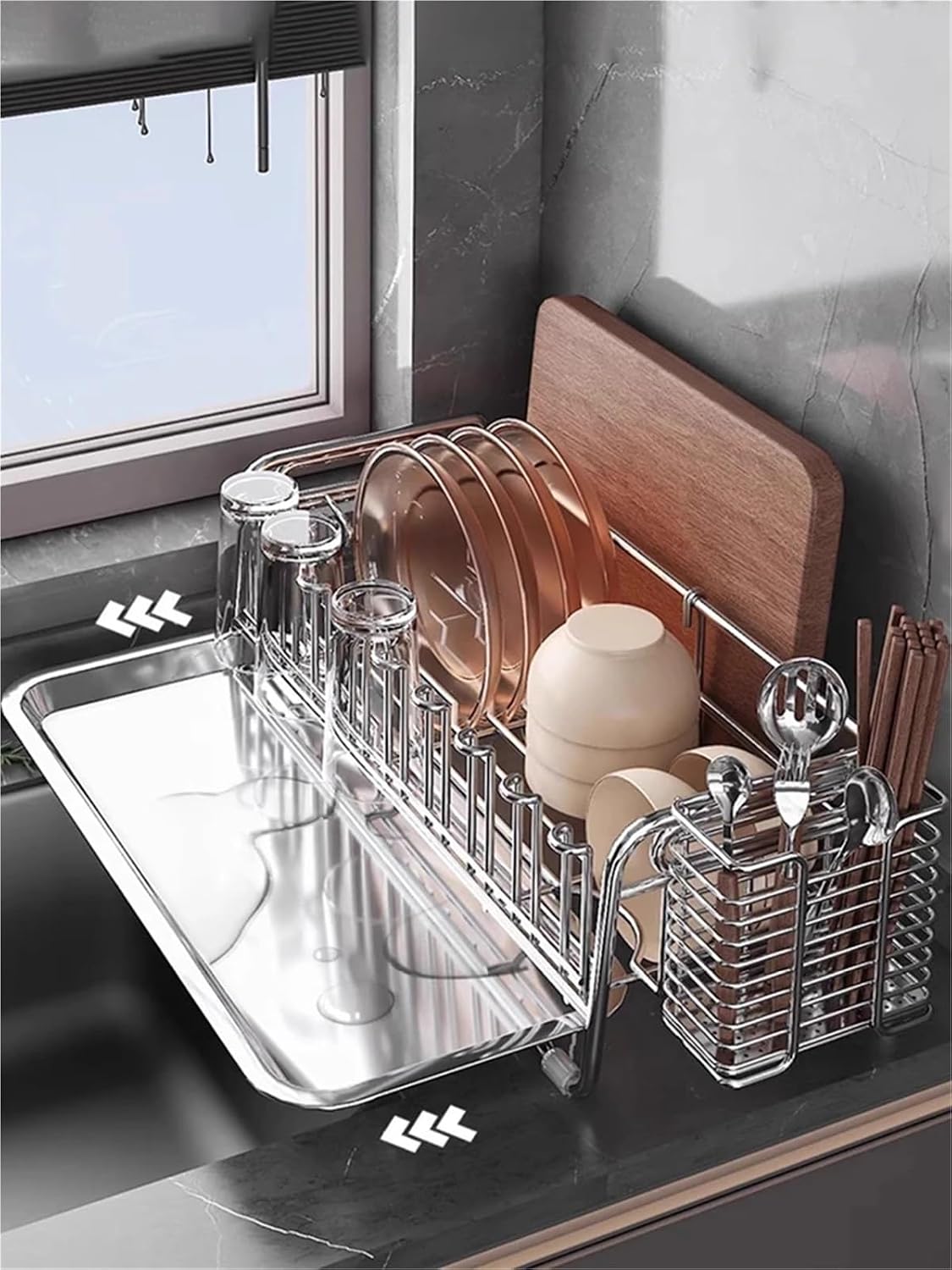 Dish Drain Rack Holder 304 Stainless Steel Bowl Drainer Tableware Cup Drying Rack Kitchen Accessories Storage Organizer Shelf(46X20 Full)
