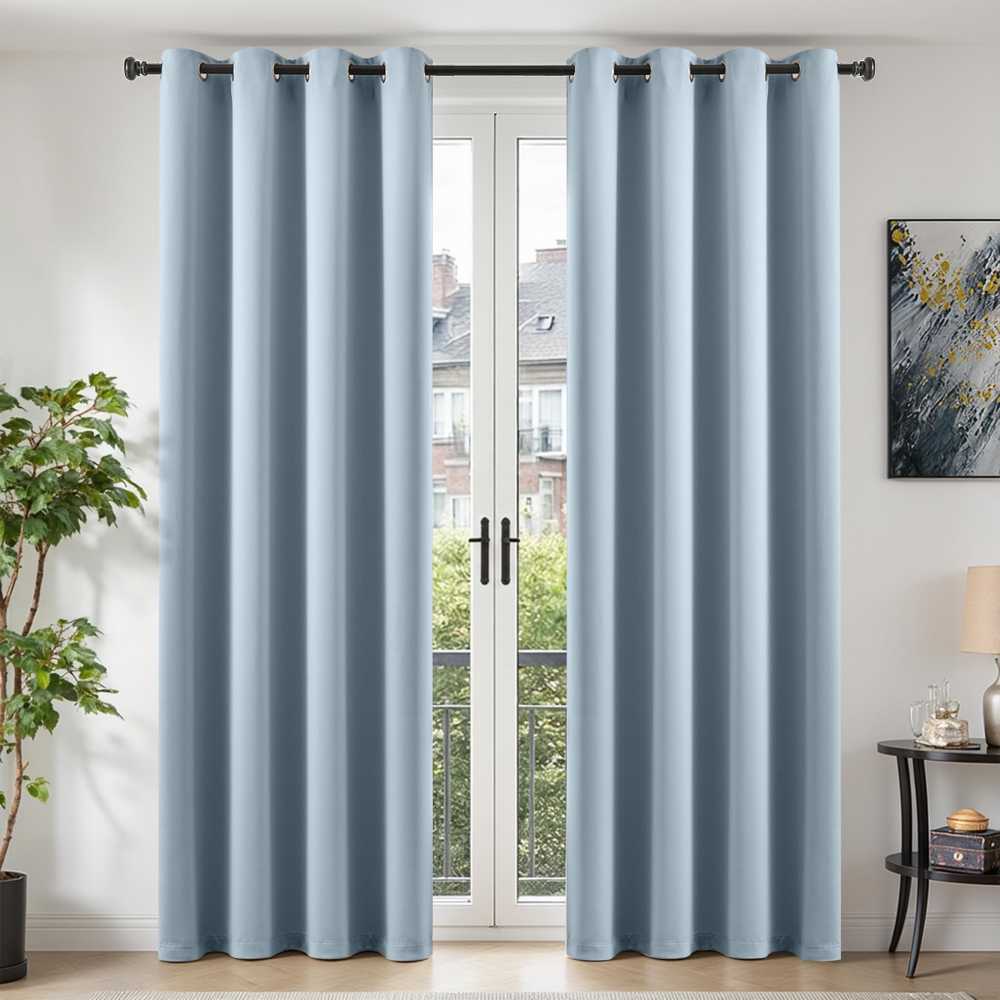 TOPICK Light Blue Blackout Curtains, 2 PCS Thermal Room Darkening W46 xL90