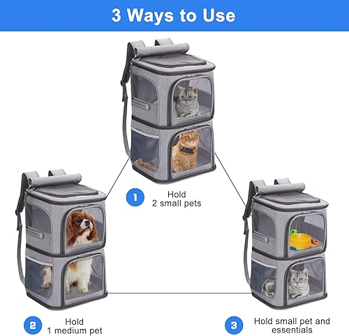 Miniatura 3 de Mochila doble 2 en 1 para gatos y perros pequeños, transportador portátil de viaje para mascotas, diseño súper ventilado, ideal para