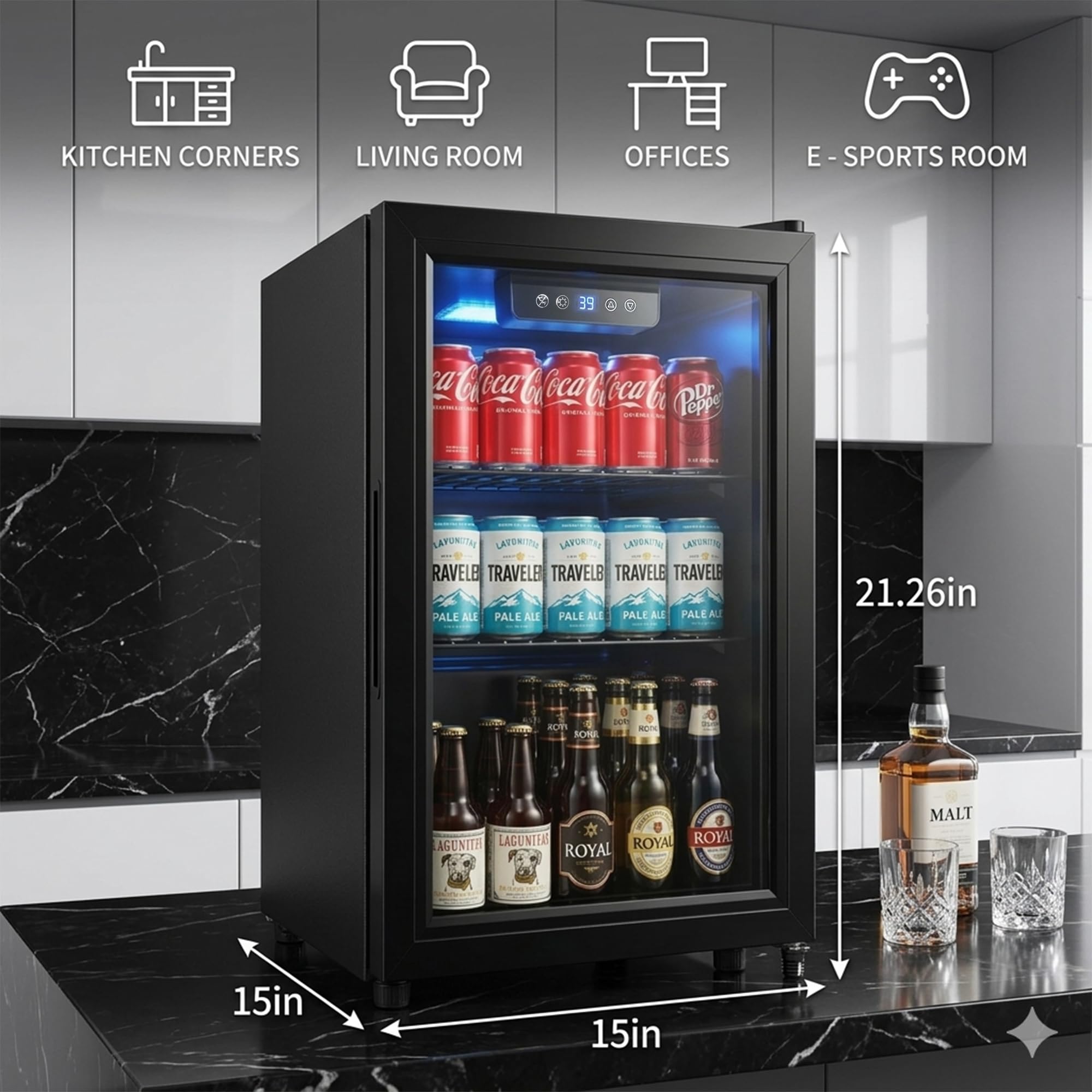 Clickoods 1.8 Cu Ft Beverage Refrigerator, 70 Can Mini Fridge With Glass Door, Digital Temperature Control, Adjustable Shelves, Quiet Cooler For Beer Soda Wine, Office Dorm on Fridge.com - View 4