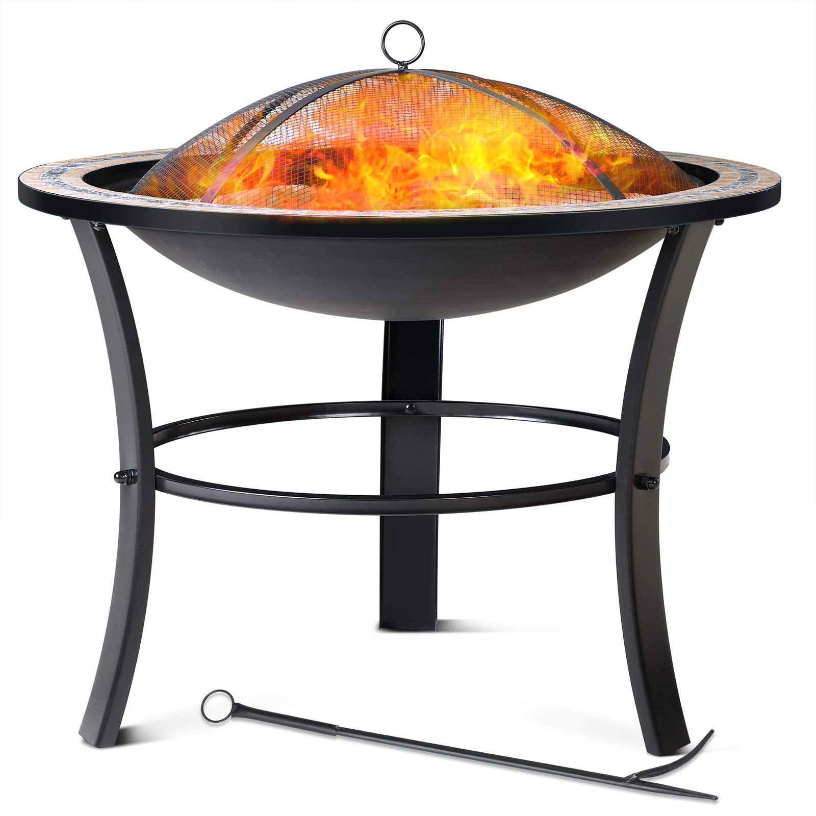 GARDEBRUK® Brasero Jardin Fuego Ø76cm Rejilla Antichispas Atizador Tapa Metal Redondo Chimenea Exterior