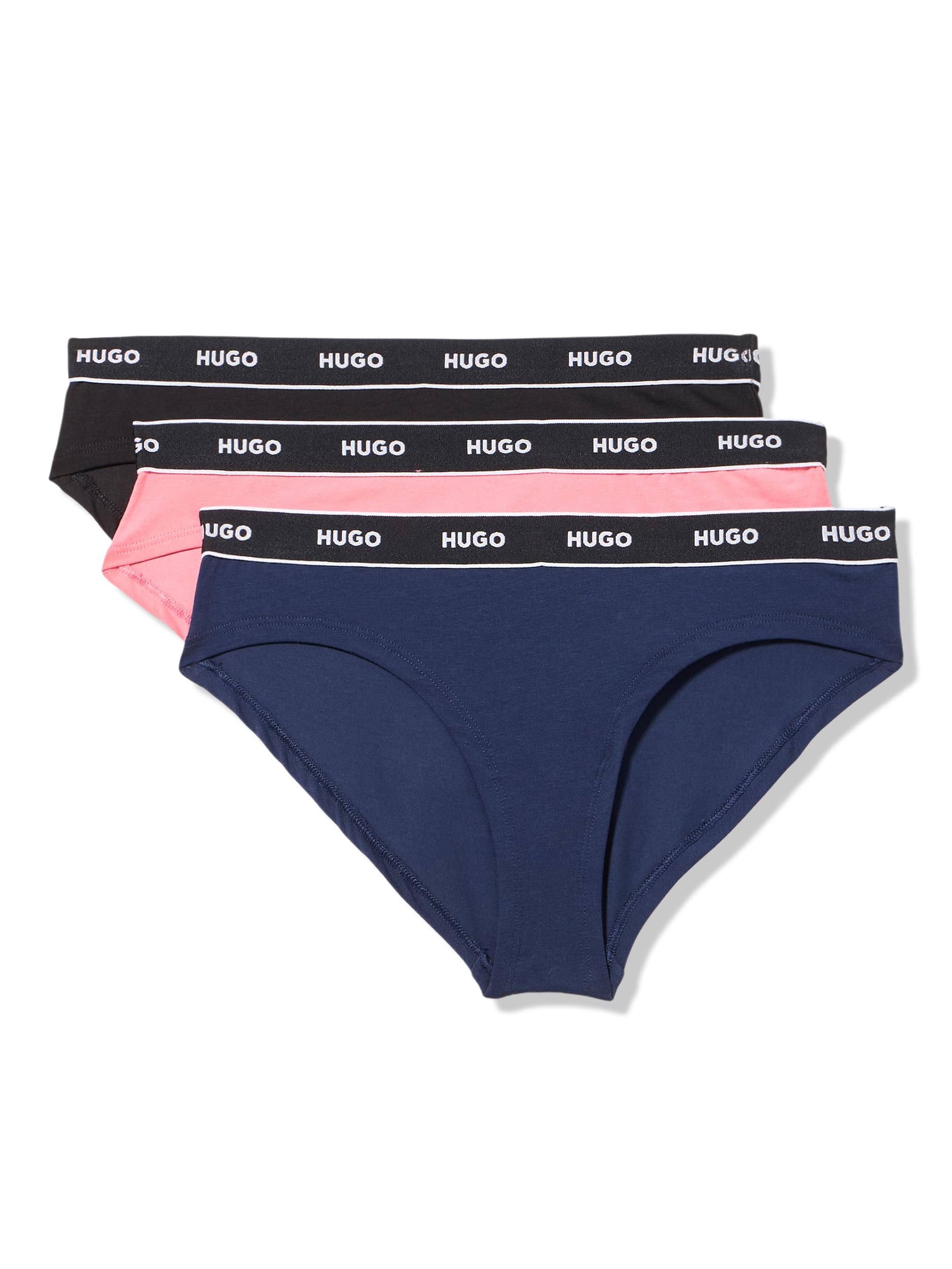 HUGO Women's 3-Pack Repeat Logo Cotton Stretch Briefs, Black / Navy / Dusty Petal Pink, XS