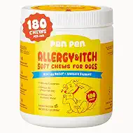 PENPEN Dog Allergy Chews - Anti-Itch & Itchy Skin Support for Dogs, Probiotics & Omega 3 (Fish Oil) for Immune & Gut Health - Peanut Butter Flavor - 180 Soft Chews