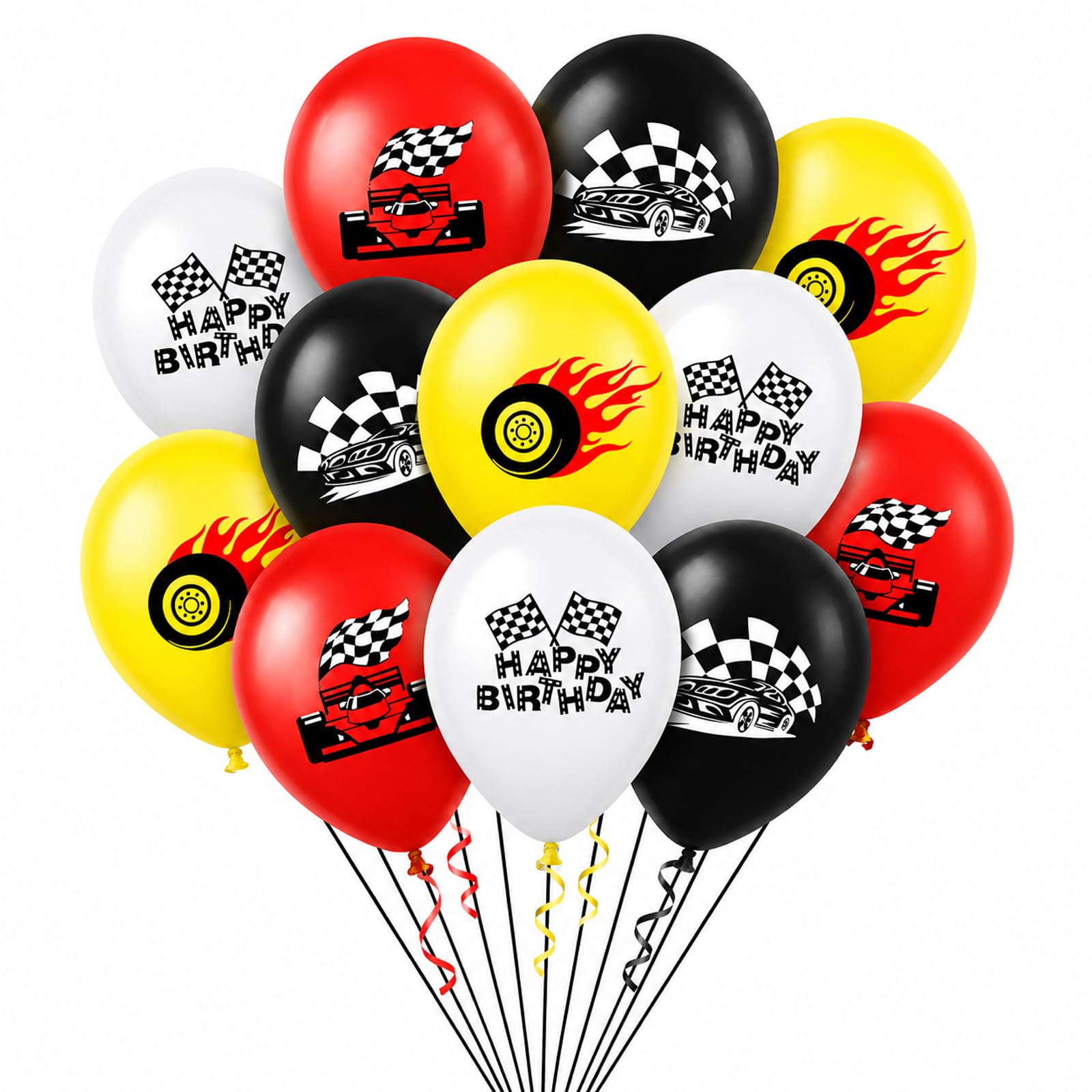 Bolosa Racing Birthday Balloons, 12 Pcs Race Car Party Decorations Balloon with 4 Designs, 12 Inch Racing Latex Balloons, Kids Car Theme Party Decorations for Boys Birthday, Grand Prix Decor
