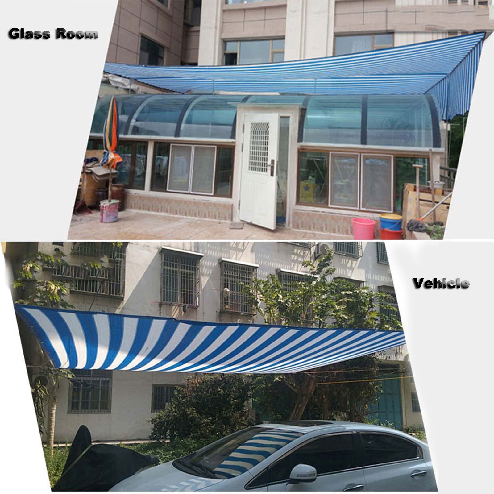Filet de protection solaire anti-UV à 90 % - 4 x 6 m - Rayures bleues et blanches - Idéal pour les jardins, les serres, les plantes, les fruits, les poules - Couverture extérieure durable