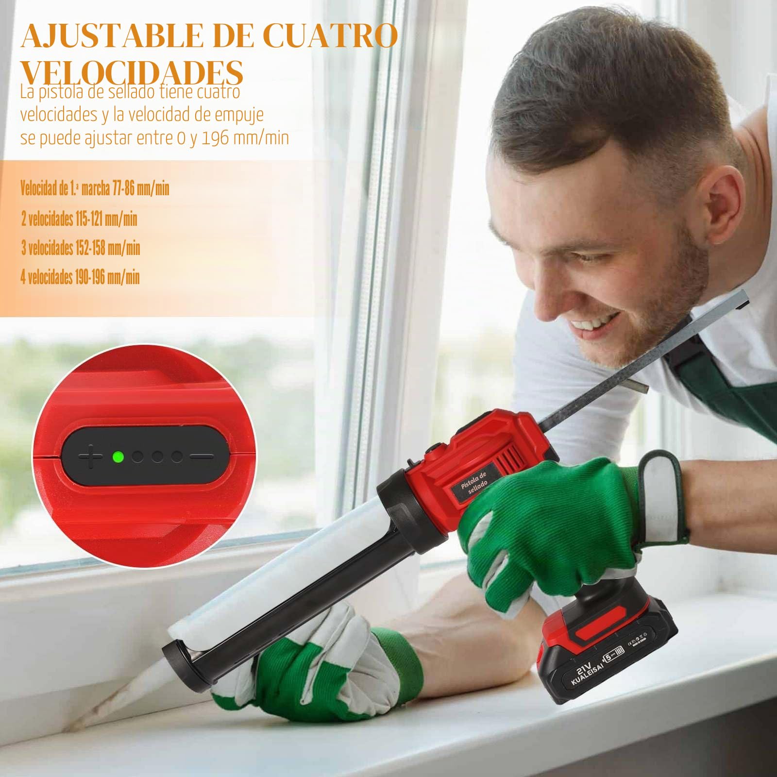 Pistola de silicona eléctrica para 18 V, batería de 1500 mAh, pistola de silicona con LED, 4 velocidades ajustables, bomba de silicona eléctrica 300 ml, sellador, antigoteo, para estanqueidad