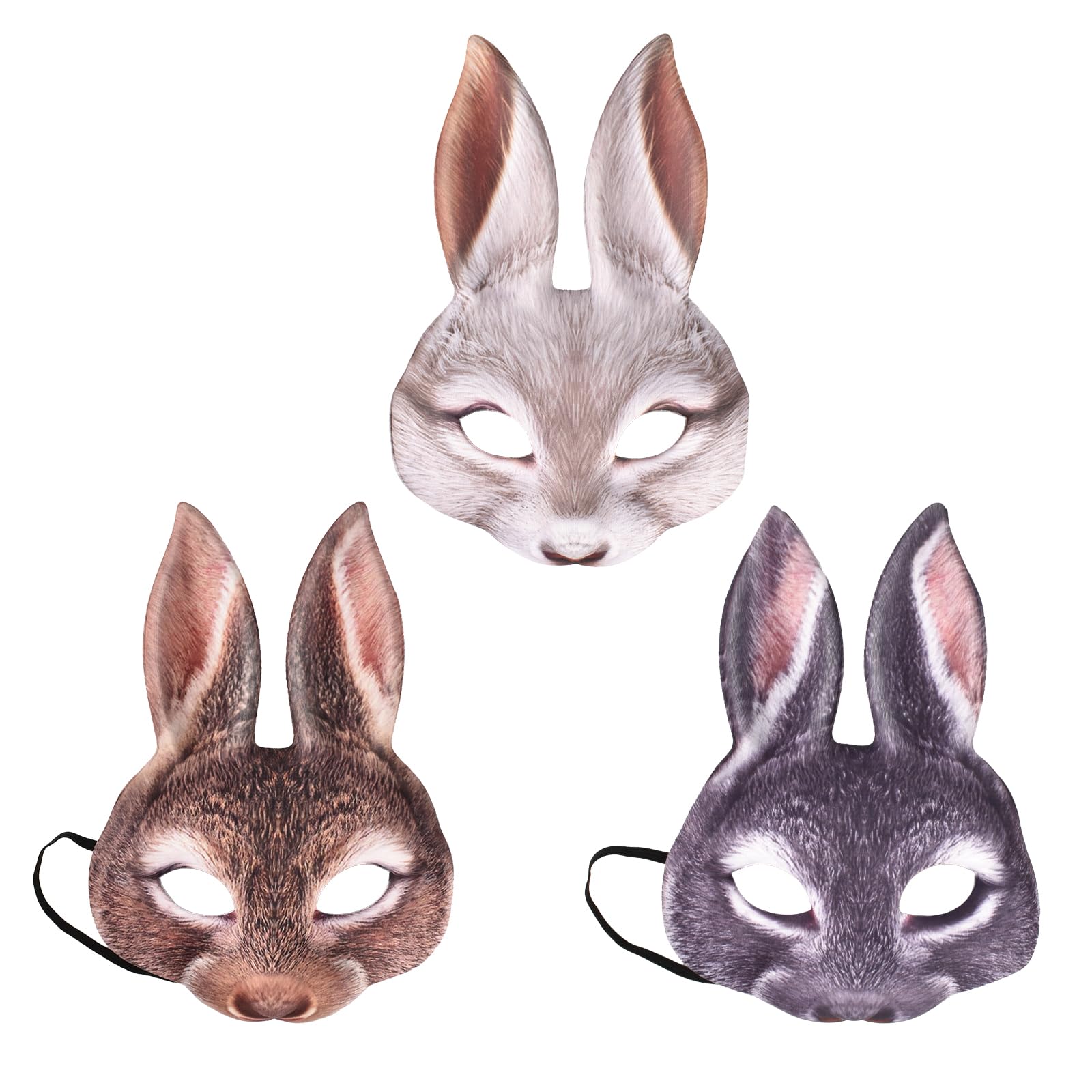 Hanycon Bunny Mask Half Face Rabbit Animal Mask Carnival Masquerade Costume Cosplay Props for Halloween Easter Party Costume Accessory (3PCS)