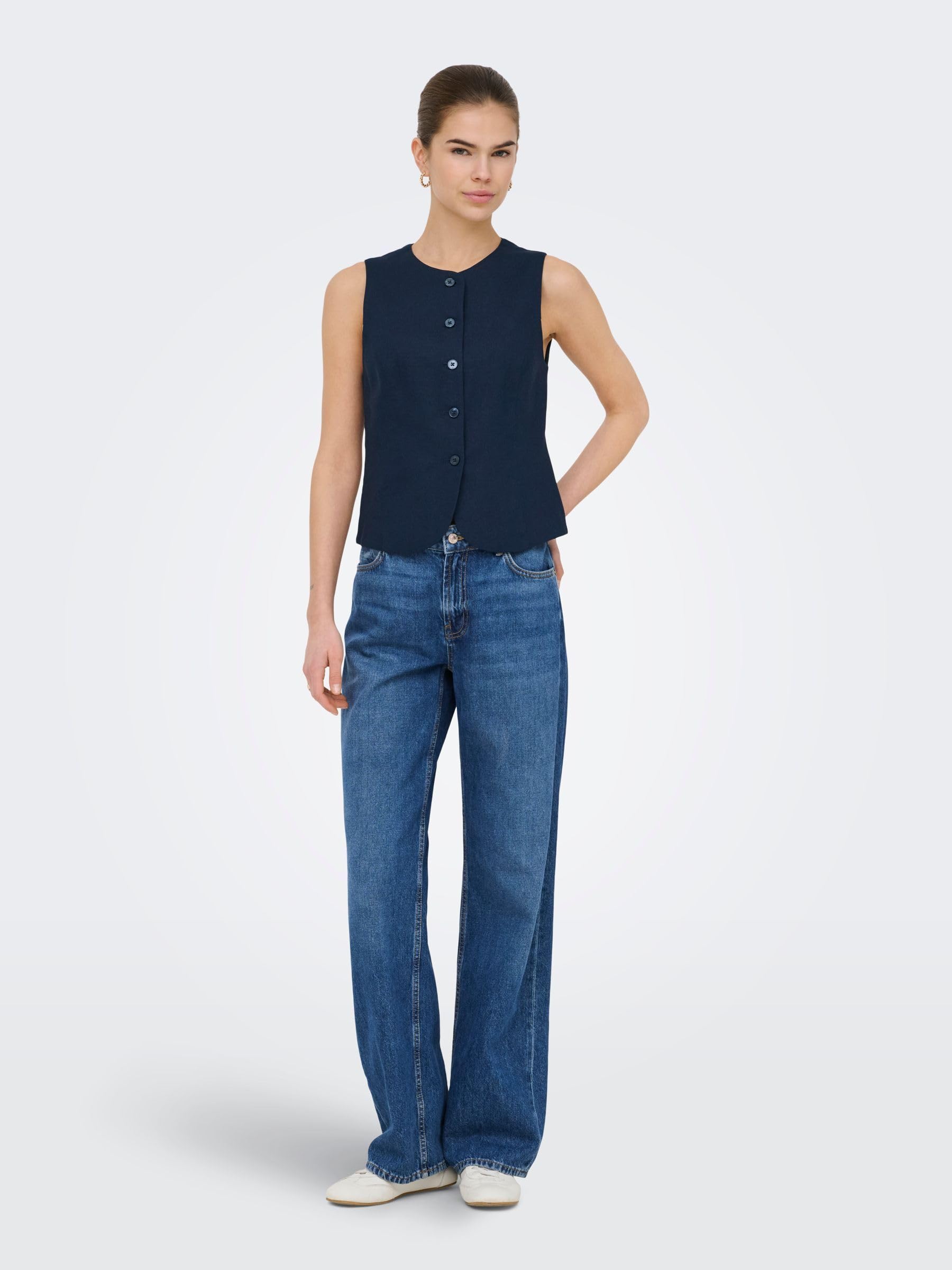 Onlgoa S/L Linen Bl Waistcoat Cc Tlr